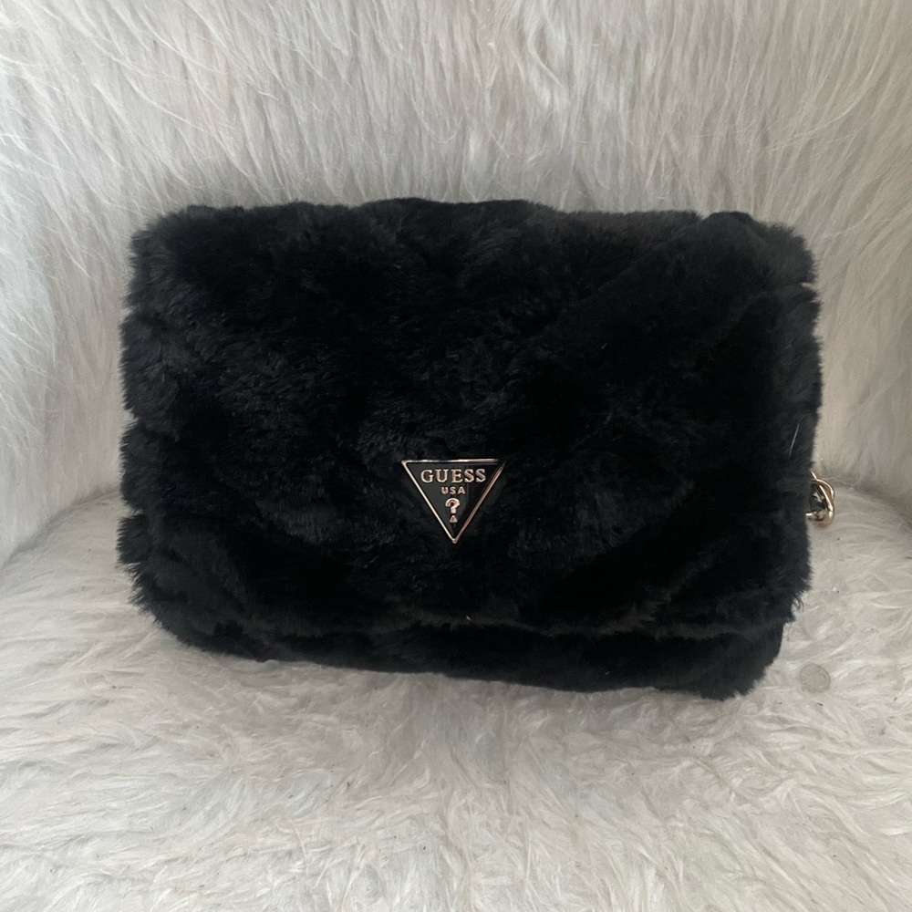 GUESS Black Faux Fur Clutch